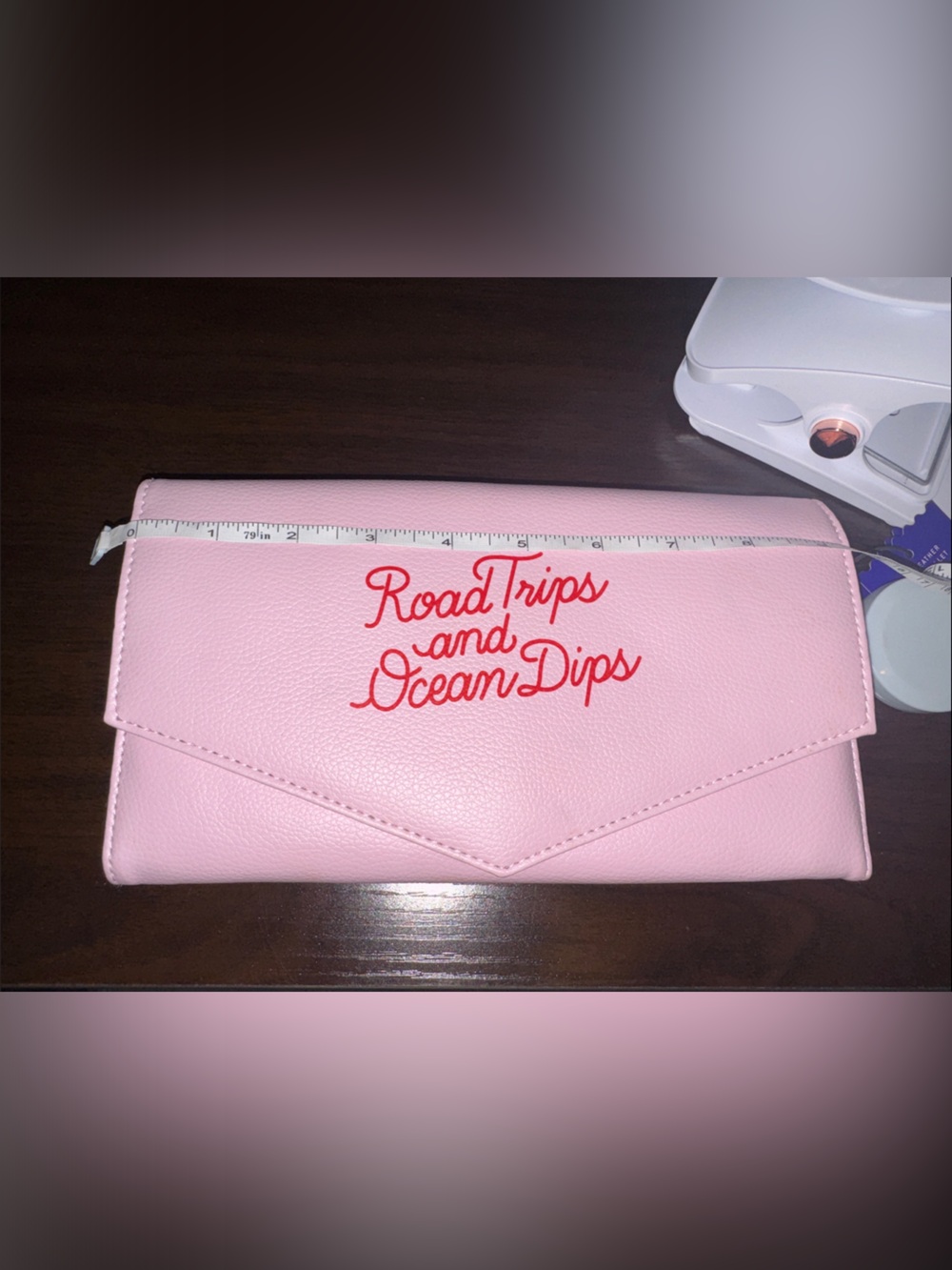 Leatherette Pink Wallet with Red Script Detailing